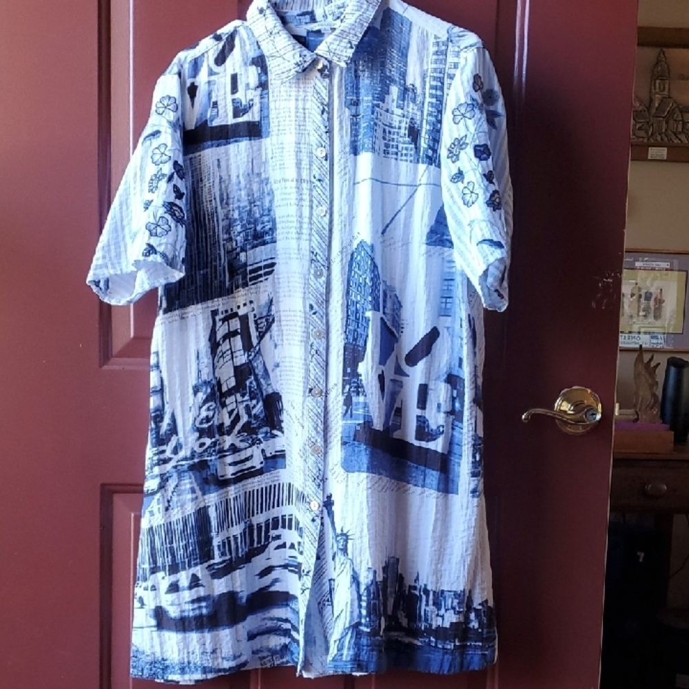 John Mark NY Graphic Navy and White Button Down Dress - Picture 3 of 12